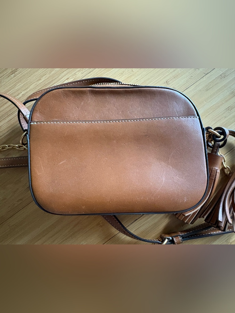 Tory Burch Woven Crossbody in Lavender, White & Brown Logo - Picture 3 of 4